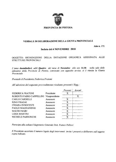 Delibera G.P. n. 171 del 04.11.2010 - Provincia di Pistoia