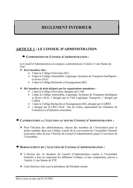 reglement interieur article 1 : le conseil d'administration - I-Trans