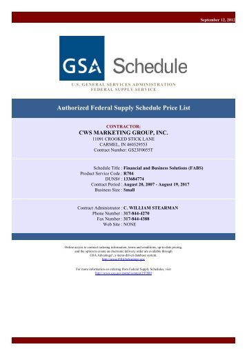 Authorized Federal Supply Schedule Pricelist (PDF format)