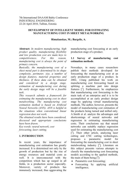 Development of Intelligent Model for Estimating Manufacturing Cost ...