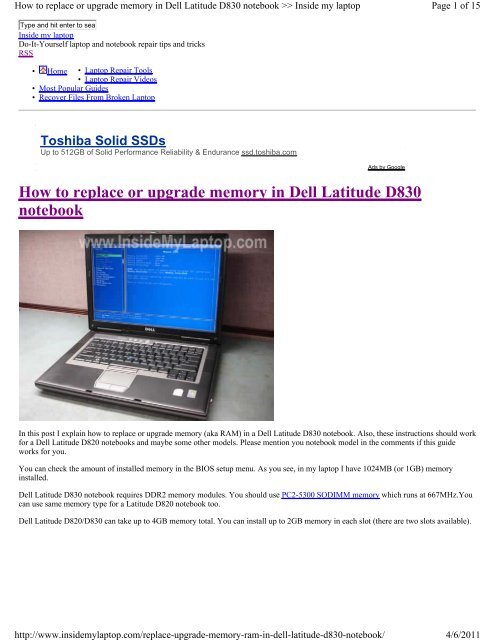 How to replace or upgrade memory in Dell Latitude D830 notebook