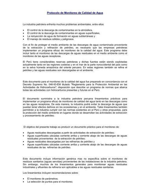 Protocolo de Monitoreo de Calidad de Agua - Ministerio de EnergÃa ...