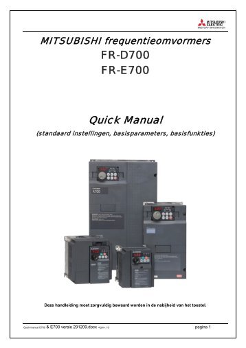 FR-D700 FR-E700 Quick Manual - Esco Drives & Automation