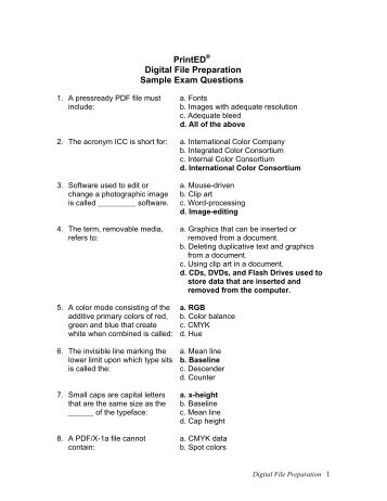 PrintED Digital File Preparation Sample Exam Questions - Gaerf