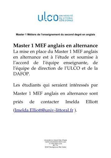 Master enseignement d'anglais en alternance - UniversitÃ© du Littoral ...