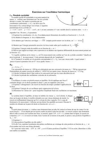 Exercices sur l'oscillateur harmonique