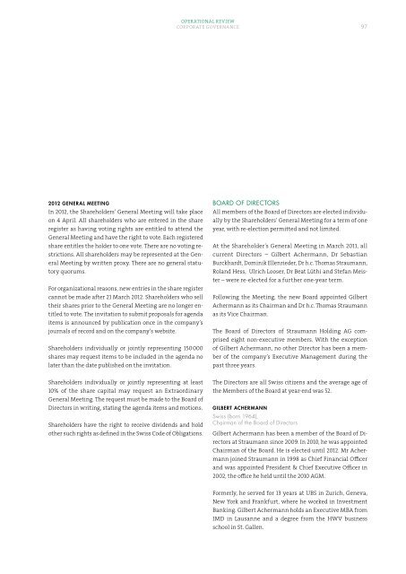 Full corporate governance report 2011 - Straumann