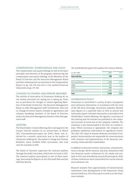 Full corporate governance report 2011 - Straumann