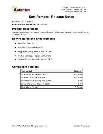 SafeNet High Assurance Remote, version 1.2.1B10, Customer ...