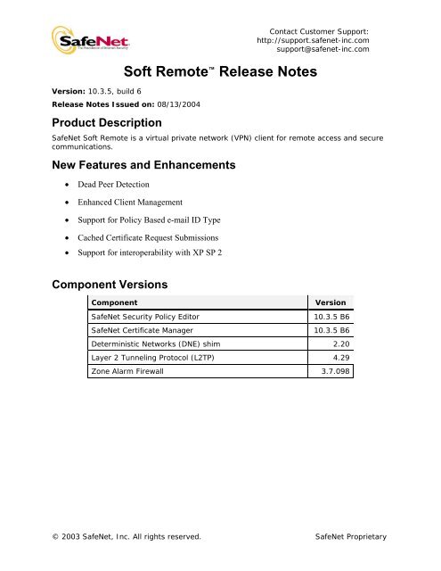 SafeNet High Assurance Remote, version 1.2.1B10, Customer ...