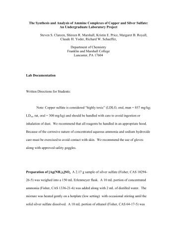 The Synthesis and Analysis of Ammine Complexes of Copper and ...