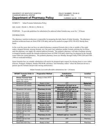 Infant Formula Substitution Policy - University of Kentucky