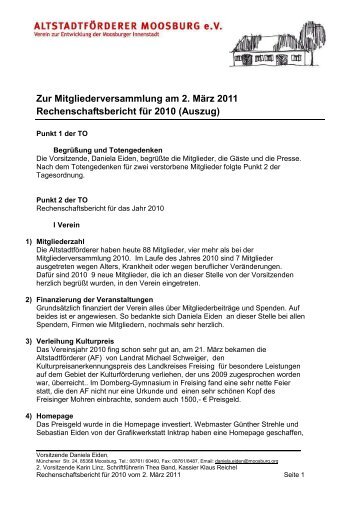 Rechenschaftsbericht - AltstadtfÃ¶rderer Moosburg eV