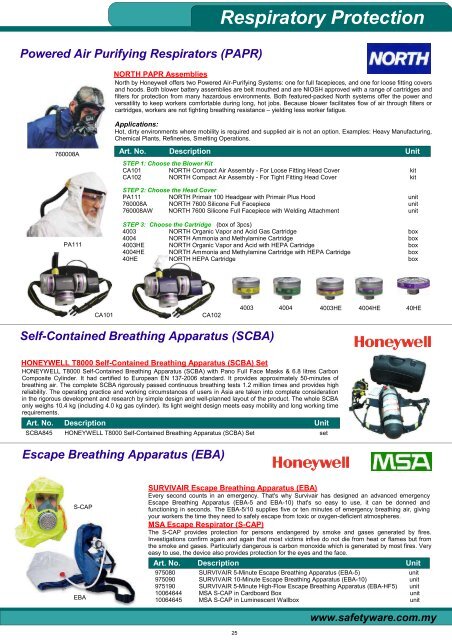 North Respirators Cartridges Chart