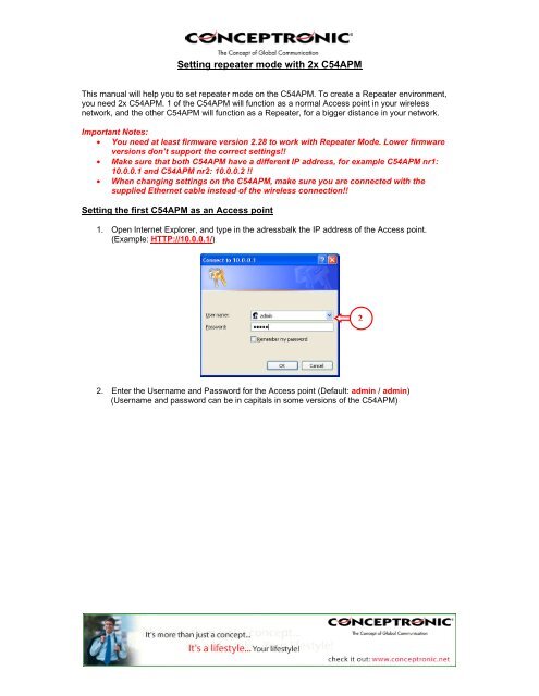 Setting the first C54APM as an Access point - Conceptronic