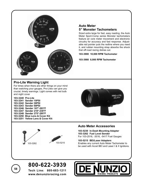 Auto Meter 5â Monster Tachometers - Denunzio Racing Products