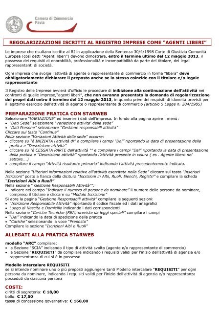 regolarizzazione iscritti al registro imprese come ... - CCIAA di Pavia