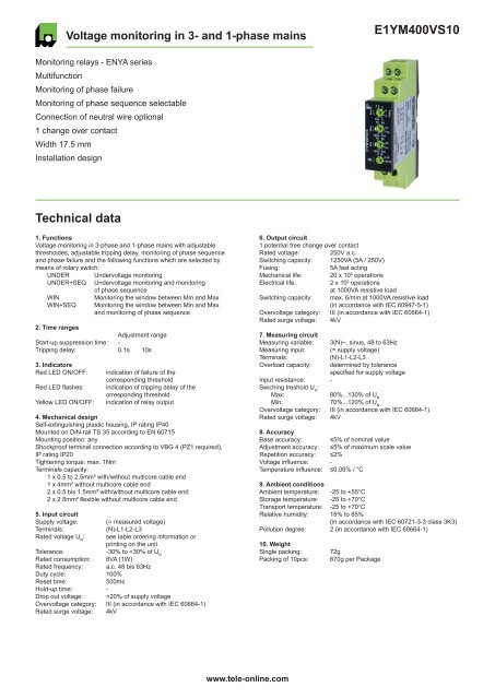 E1YM400VS10 Technical data