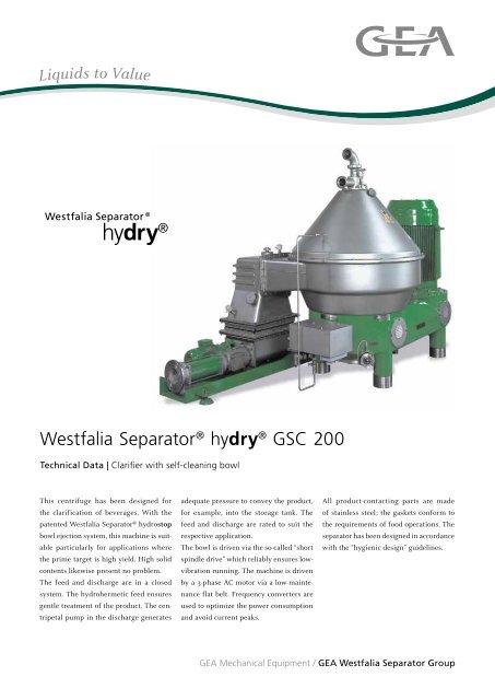 hydryÃ‚Â® - GEA Westfalia Separator Group