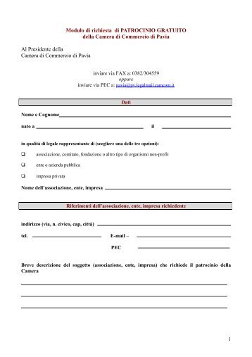 Modulo di richiesta di PATROCINIO GRATUITO ... - CCIAA di Pavia