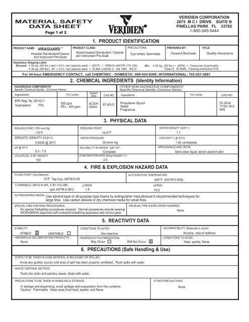 ViraGuard, Disinfectant: Pre-Soak - Southland Medical Corporation