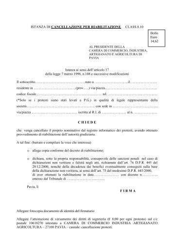 ISTANZA DI CANCELLAZIONE PER RIABILITAZIONE CLASS.8.10 ...