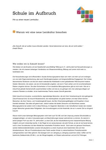 Warum wir eine neue Lernkultur brauchen (pdf) - Schule im Aufbruch