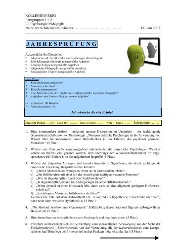 J A H R E S P R Ã F U N G - Fachschaft Psychologie/PÃ¤dagogik