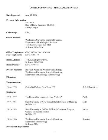 curriculum vitae - abraham zvi snyder - Neuroimaging Laboratory