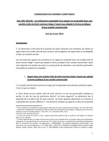 Avis CNC 2012/8 - Le traitement comptable d'un apport en propriÃ©tÃ© ...