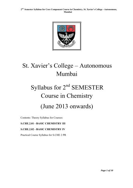 SYLLABUS UNDER AUTONOMY CHEMISTRY Semester II