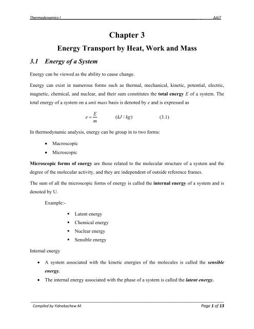 Energy Transport by Heat, Work and Mass.pdf - Yidnekachew