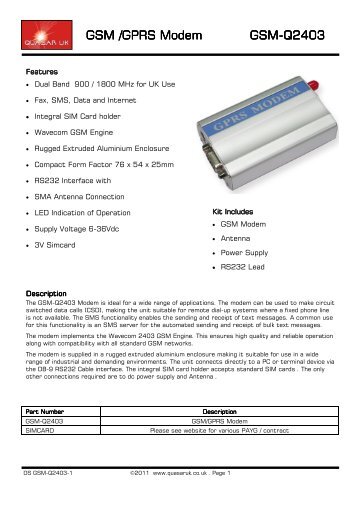 GSM /GPRS Modem GSM /GPRS Modem GSM GSM ... - RF Solutions