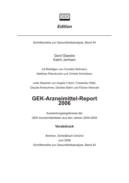 GEK-Arzneimittel-Report 2006 GEK-Arzneimittel ... - bei ArztWiki.de!