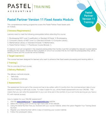Pastel Partner Version 11 Fixed Assets Module - Sage Pastel