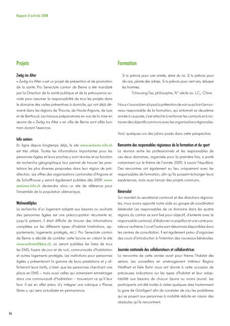 Jahresbericht | Rapport d'activitÃ© 2008 - Pro Senectute Kanton Bern ...