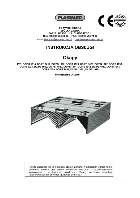 INSTRUKCJA OBSÅUGI - Plastmet