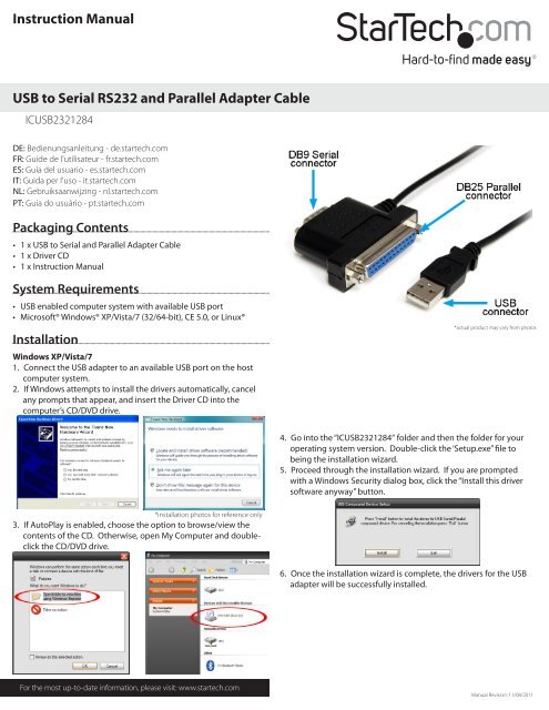 Instruction Manual USB to Serial RS232 and Parallel Adapter Cable