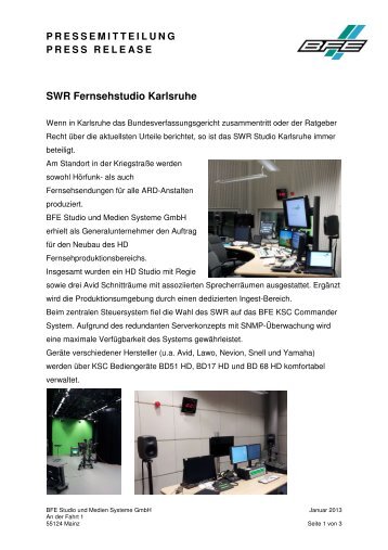 SWR Fernsehstudio Karlsruhe - BFE Studio