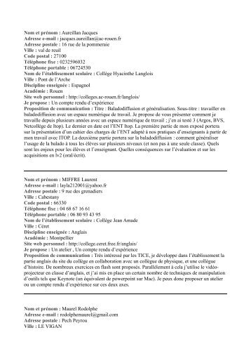 Nom et prÃ©nom : Aureillan Jacques Adresse e-mail ... - Cyber-Langues