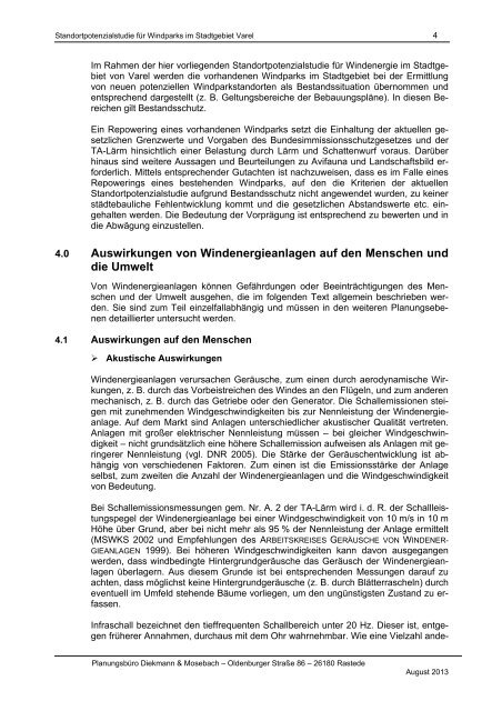 Standortpotenzialstudie fÃ¼r Windparks im Stadtgebiet ... - Stadt Varel