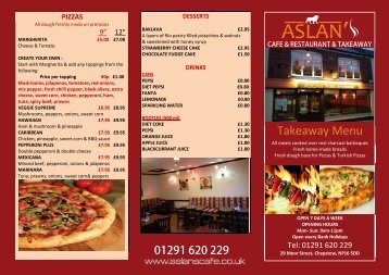 Takeaway Menu - Aslans Cafe