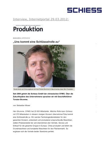 Produktion - Interview SCHIESS/Hr. Brumme - bei der SCHIESS ...