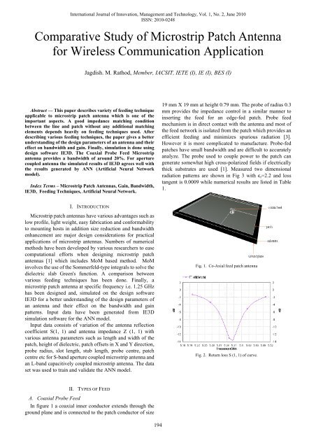 Comparative Study of Microstrip Patch Antenna for Wireless - IJIMT