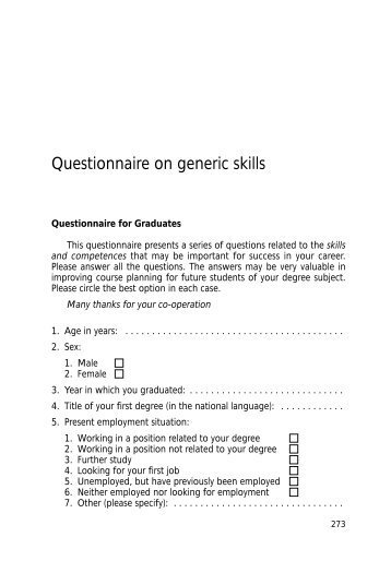 GENERIC COMPETENCE QUESTIONNAIRES