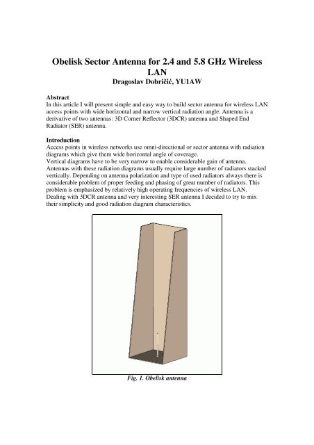 Obelisk Sector Antenna for 2.4 and 5.8 GHz Wireless LAN - ATVA