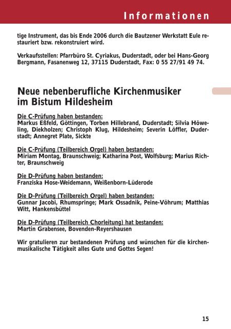 Kirchenmusikalischen Informationen - Bistum Hildesheim