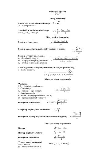 Cw nr 5: WstÄp do statystyki opisowej (wzory, i zadania)