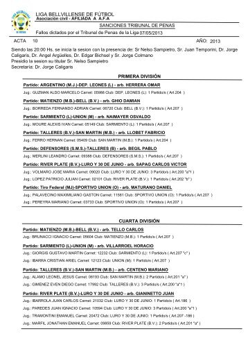 Acta NÂº10 07/05/2013 - Liga Bellvillense de FÃºtbol