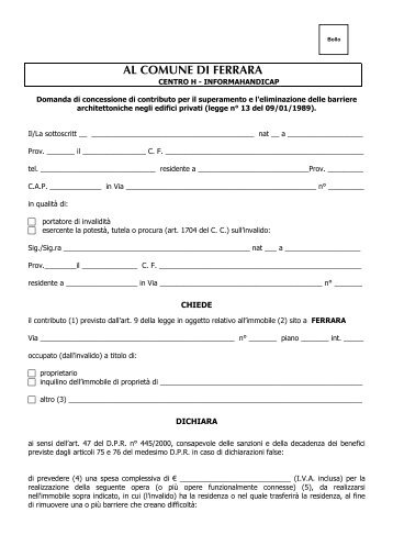 Modulo domanda contributi legge n. 13/89 - Comune di Ferrara